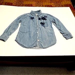Rails Small Blue Thin Denim Embroidered Long Sleeve Button Front Shirt‎ *FLAW